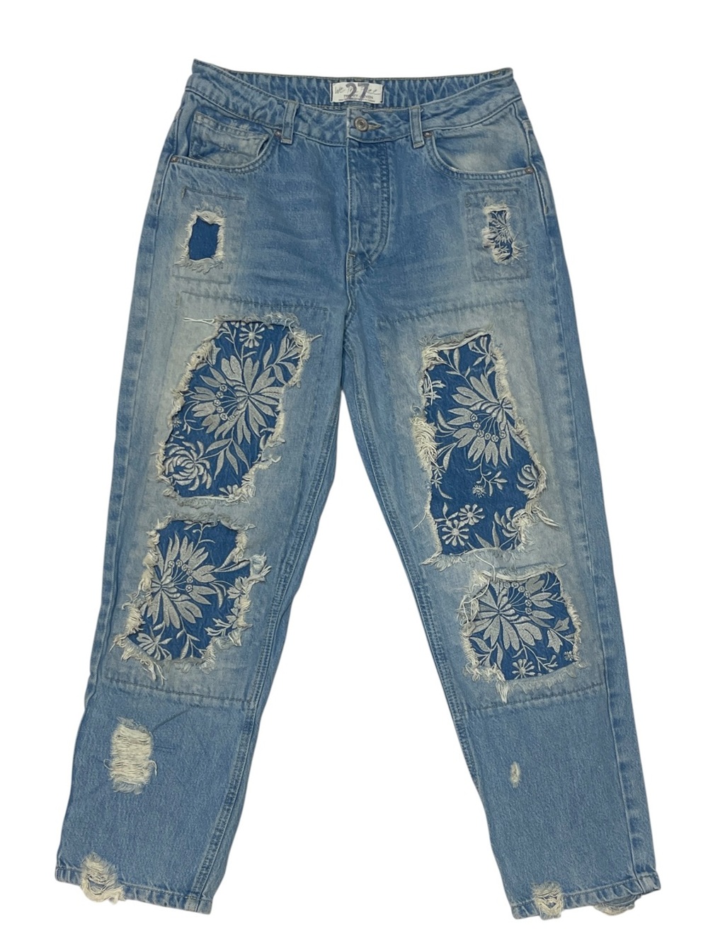 Free People Desert Rose Patchwork Distressed Jeans Women’s 27 Boho Cottagecore